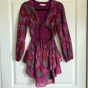 Olivaceous Women’s 3/4 Sleeve Ruffle Hem Floral Print Dress in Fuchsia - Small